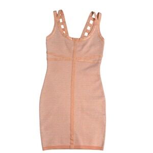 Akira Chicago Black Label Peach Striped Bandage Bodycon Stretch Dress Small NWT
